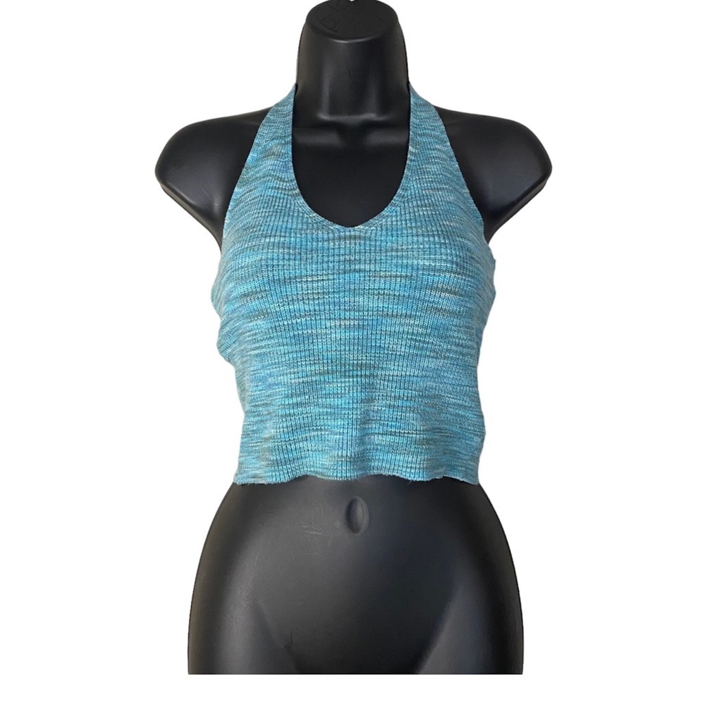Forever 21 Blue Ombre Knit V-Neck Halter Tie Knot Crop Top